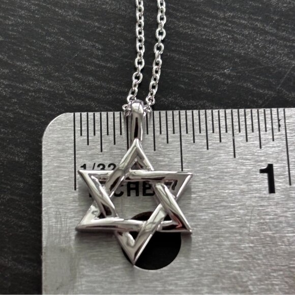 Star Of David Pendant Necklace W/ Adjustable Chain Silver-Tone Jewelry Unisex De - Picture 4 of 5